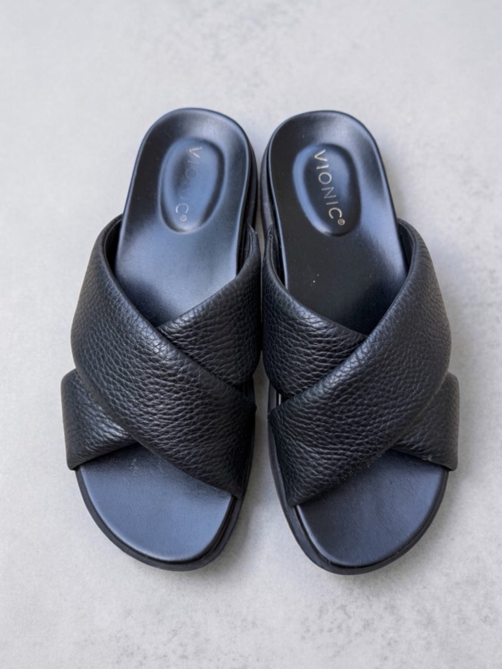 Vionic Vesta Leather Banded Platform Lug Sole Slide Sandals Size 8.5